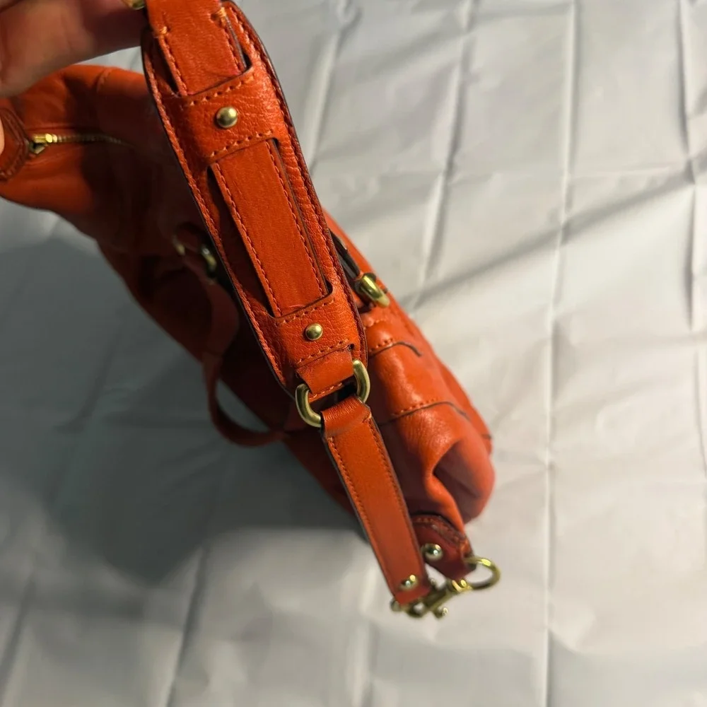 Coach Womens Kristin Sage Satchel Bag F19247 Orange Pebbled Leather Large Boho